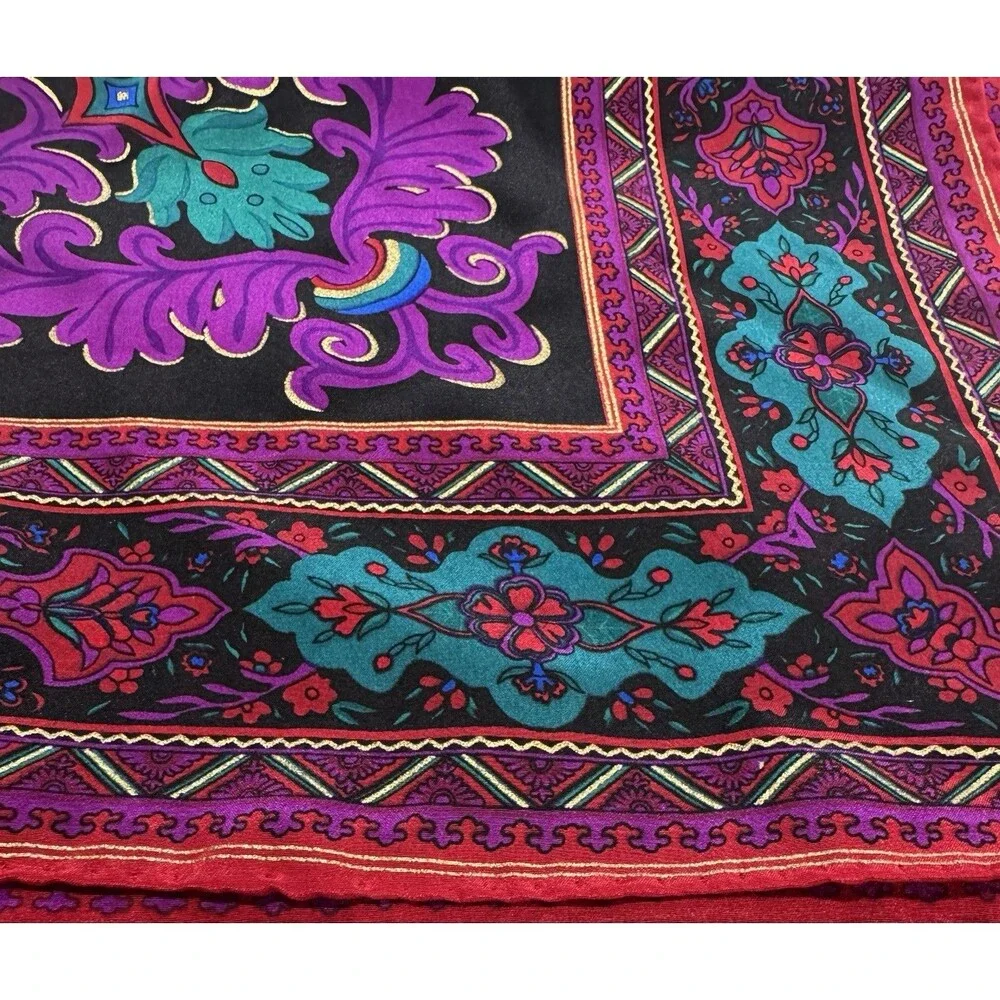Vintage Liz Claiborne 100% Silk Scarf Japan 70272 Black Red Purple Green Blue